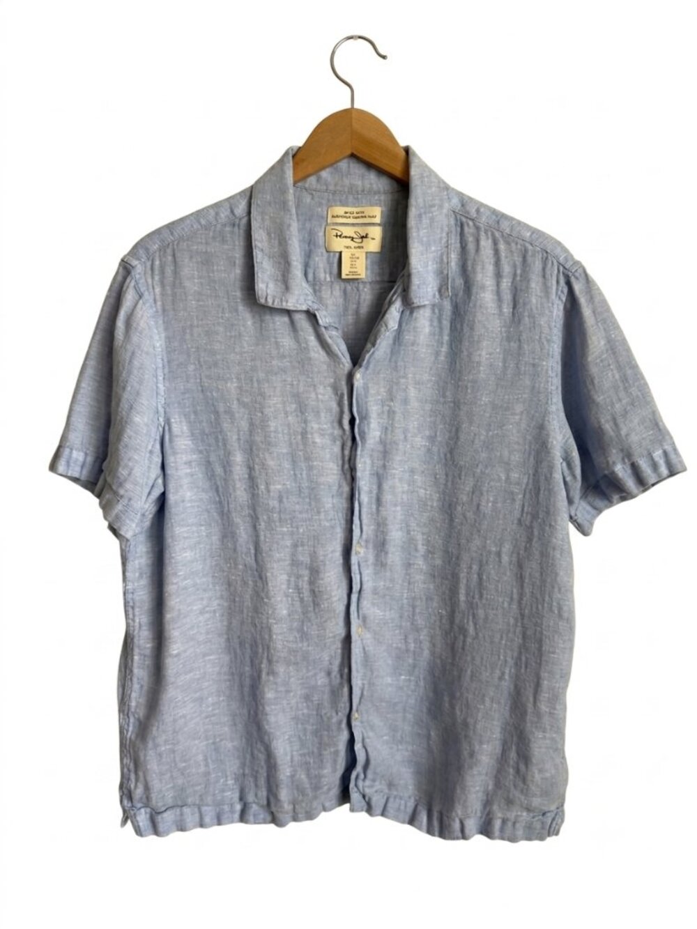 100% Linen Button-Up Shirt Men’s L Light Blue Panama Jack Short Sleeve Resort
